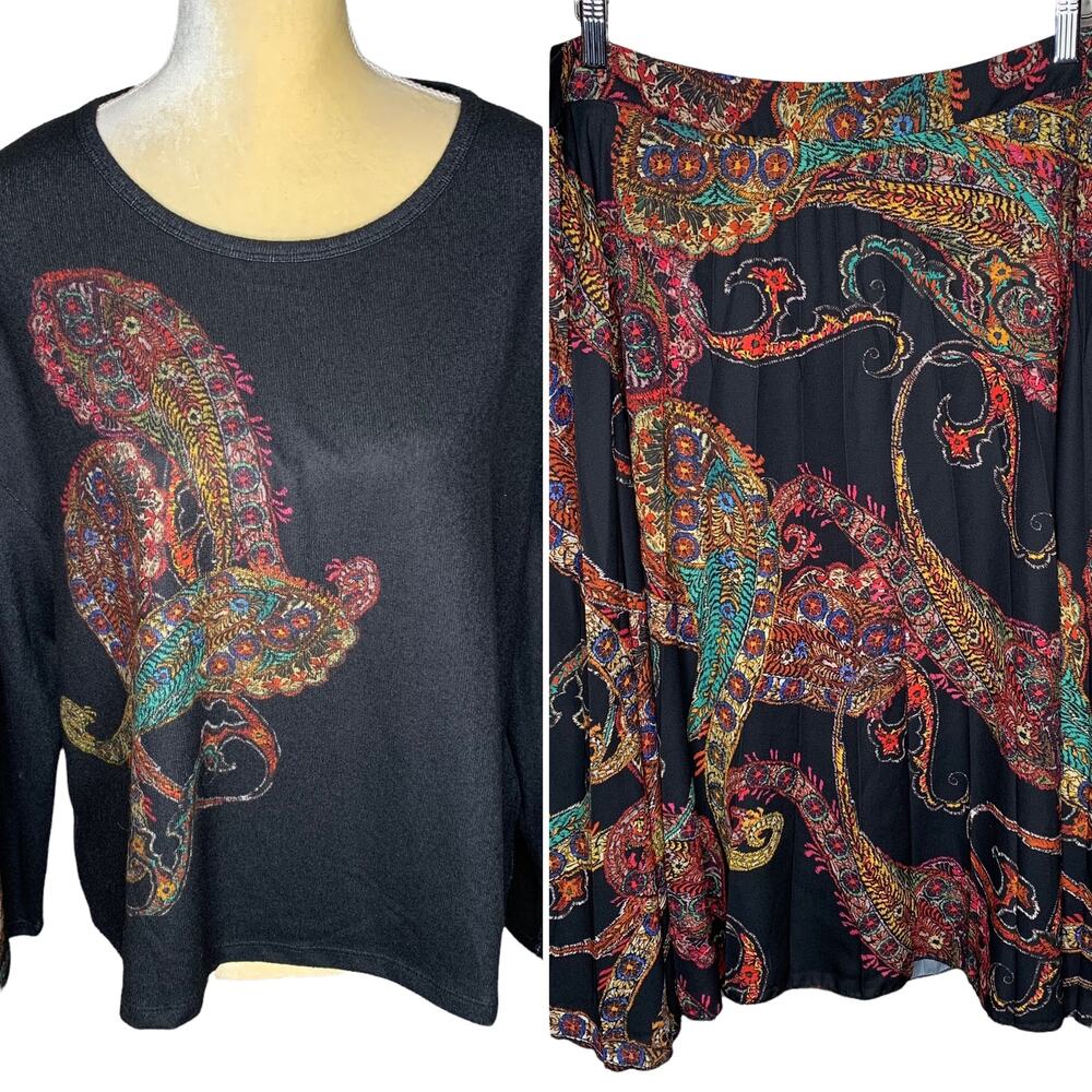 Isle by Melis Kozan 2 Piece Skirt Set Pleated Skirt Top Size Large